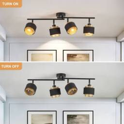 Harper Living 4 Way Ceiling Spotlights, Black & Gold 4xE14 Metal Mesh & Fabric Shade - thumbnail 5