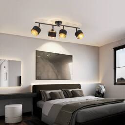 Harper Living 4 Way Ceiling Spotlights, Black & Gold 4xE14 Metal Mesh & Fabric Shade - thumbnail 7