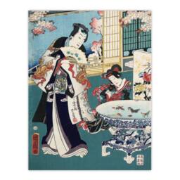 Artery8 Toyohara Kunichika Framed Wall Art Print Spring Outing in a Villa in Blue - Size: A4 - thumbnail 3