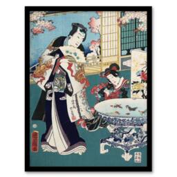 Artery8 Toyohara Kunichika Framed Wall Art Print Spring Outing in a Villa in Blue - Size: A4 - thumbnail 1