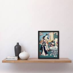 Artery8 Toyohara Kunichika Framed Wall Art Print Spring Outing in a Villa in Blue - Size: A4 - thumbnail 2