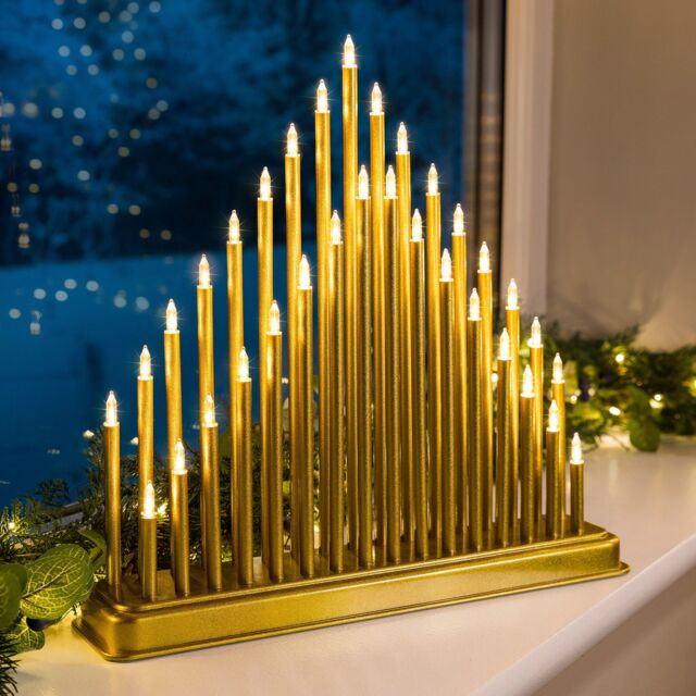 Christow Gold Christmas Candle Bridge Tower 33 LED Window Light Decoration With Timer - image 1