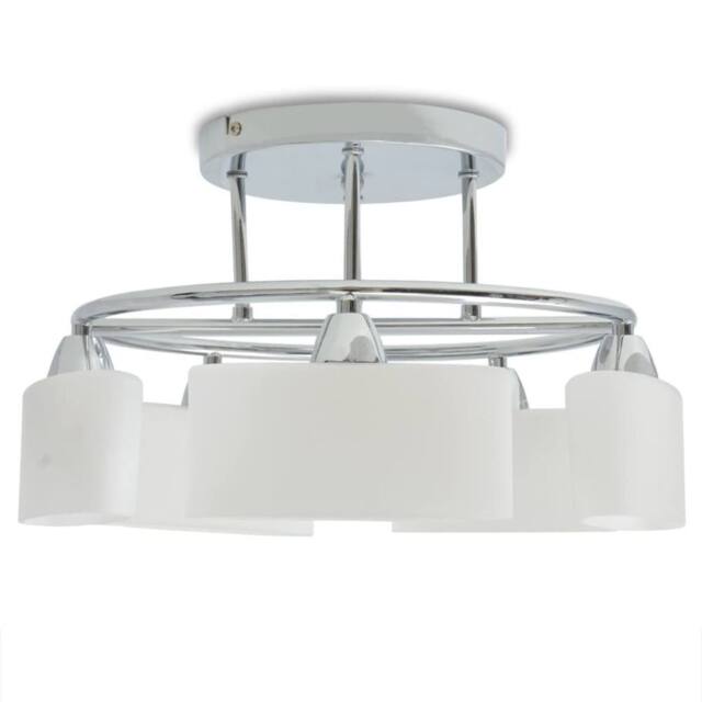 Berkfield Home Modern Ceiling Lamp with Ellipsoid Glass Shades for 5 E14 Bulbs 200 W in White - image 1