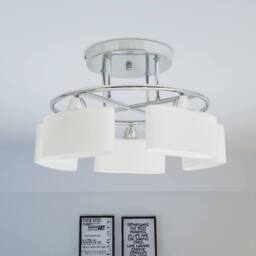 Berkfield Home Modern Ceiling Lamp with Ellipsoid Glass Shades for 5 E14 Bulbs 200 W in White - thumbnail 2
