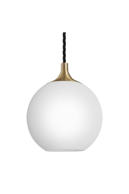 Industville Chelsea Opal Glass Globe Pendant Light, 9 Inch, White, Brass Holder in White