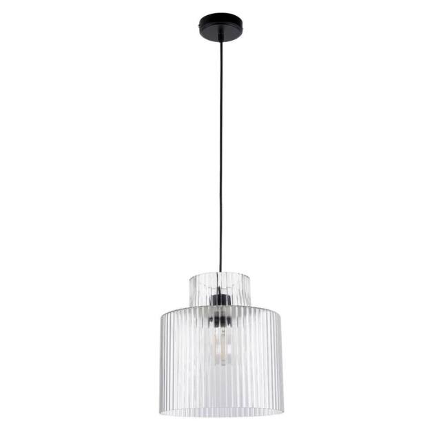 First Choice Lighting Portland - Matt Black with Clear Ribbed Glass Ceiling Pendant - image 1