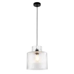 First Choice Lighting Portland - Matt Black with Clear Ribbed Glass Ceiling Pendant - thumbnail 2
