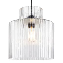 First Choice Lighting Portland - Matt Black with Clear Ribbed Glass Ceiling Pendant - thumbnail 6