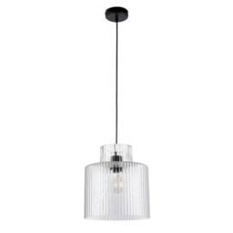 First Choice Lighting Portland - Matt Black with Clear Ribbed Glass Ceiling Pendant - thumbnail 1