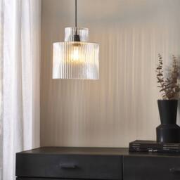 First Choice Lighting Portland - Matt Black with Clear Ribbed Glass Ceiling Pendant - thumbnail 7