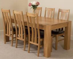 Thats Furniture Kuba 180 x 90 cm Chunky Oak Dining Table & 6 Princeton Chairs in Brown