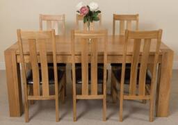 Thats Furniture Kuba 180 x 90 cm Chunky Oak Dining Table & 6 Princeton Chairs in Brown - thumbnail 2