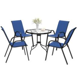 OUTSUNNY 5 PCs Garden Furniture Set, Round Table & Stackable Chairs, Blue in Dark Blue - Size: 80 cm x 80 cm - thumbnail 2