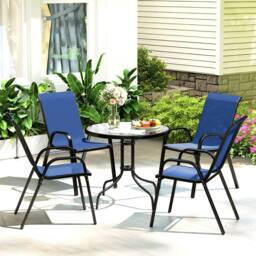 OUTSUNNY 5 PCs Garden Furniture Set, Round Table & Stackable Chairs, Blue in Dark Blue - Size: 80 cm x 80 cm