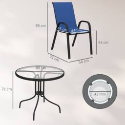 OUTSUNNY 5 PCs Garden Furniture Set, Round Table & Stackable Chairs, Blue in Dark Blue - Size: 80 cm x 80 cm - thumbnail 3