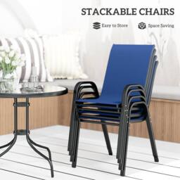 OUTSUNNY 5 PCs Garden Furniture Set, Round Table & Stackable Chairs, Blue in Dark Blue - Size: 80 cm x 80 cm - thumbnail 4