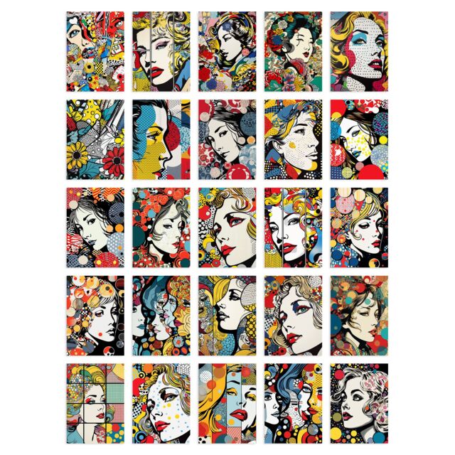 "Artery8 Wall Art Print 50 Pcs Fashion Face Pop Art Bubble Comic Halftone Aesthetic Collage Kit s A6 Set Pack 15x10 cm (6x4"") Decor Student Teen Polka" - image 1