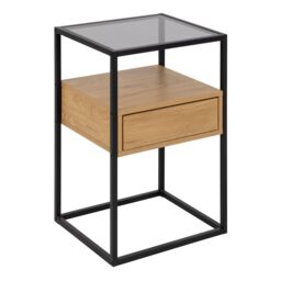 Furniture To Go Randolf Square Bedside Table with 1 Drawer in Black & Oak - thumbnail 1