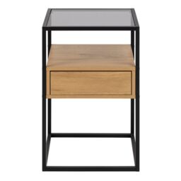 Furniture To Go Randolf Square Bedside Table with 1 Drawer in Black & Oak - thumbnail 3