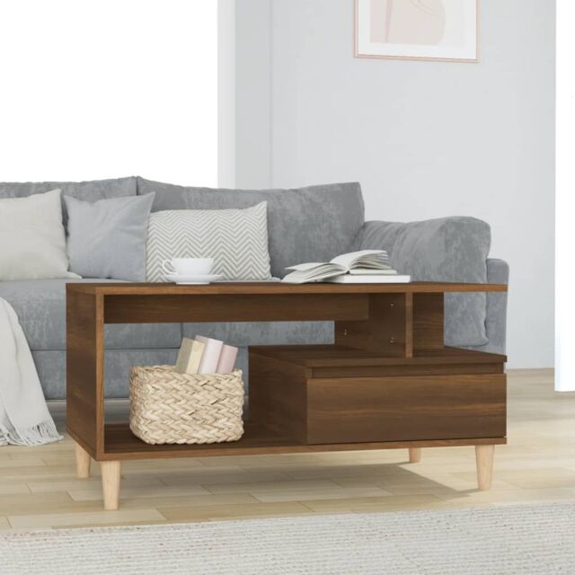 Berkfield Home Coffee Table Brown Oak 90x49x45 cm Engineered Wood - Size: 90 x 49 x 45 cm - image 1
