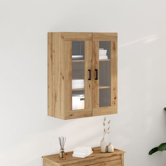 Berkfield Home Wall-Mounted Cabinet with Glass Doors Artisan Oak 69.5x34x90 cm in Brown - image 1