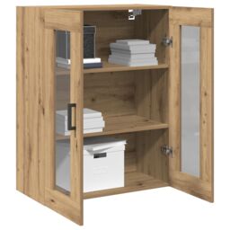 Berkfield Home Wall-Mounted Cabinet with Glass Doors Artisan Oak 69.5x34x90 cm in Brown - thumbnail 3