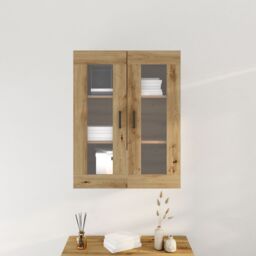 Berkfield Home Wall-Mounted Cabinet with Glass Doors Artisan Oak 69.5x34x90 cm in Brown - thumbnail 4