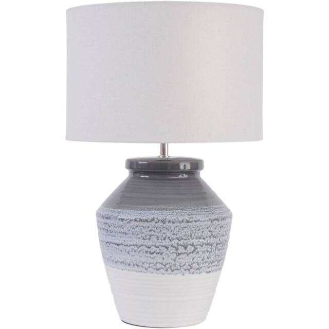 Libra Interiors Skyline Antique Crackle Table Lamp & Antiqued Cream slub shade in Grey - image 1