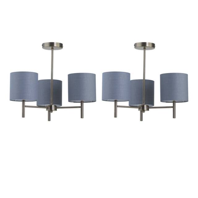 First Choice Lighting Set of 2 Brea - Antique Brass 3 Light Fittings with Grey Cotton Shades in Gold - image 1