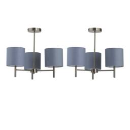 First Choice Lighting Set of 2 Brea - Antique Brass 3 Light Fittings with Grey Cotton Shades in Gold
