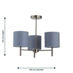 First Choice Lighting Set of 2 Brea - Antique Brass 3 Light Fittings with Grey Cotton Shades in Gold - thumbnail 6