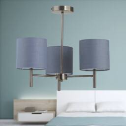 First Choice Lighting Set of 2 Brea - Antique Brass 3 Light Fittings with Grey Cotton Shades in Gold - thumbnail 5