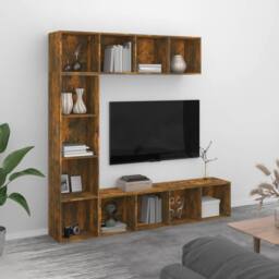Berkfield Home Classic 3 Piece Book/TV Cabinet Set Smoked Oak 180x30x180 cm in Brown - Size: 180 x 30 x 180 cm - thumbnail 2