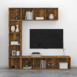 Berkfield Home Classic 3 Piece Book/TV Cabinet Set Smoked Oak 180x30x180 cm in Brown - Size: 180 x 30 x 180 cm - thumbnail 4