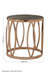Orsina Round Side Table With Leaf Base, Rose Gold Stainless Steel Frame, Black Faux Marble Top, Luxe End Table - thumbnail 2