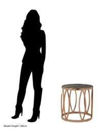 Orsina Round Side Table With Leaf Base, Rose Gold Stainless Steel Frame, Black Faux Marble Top, Luxe End Table - thumbnail 3