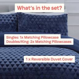 Rapport Home Diamond Cut Teddy Polyester Fleece Duvet Cover Set with Pillowcase in Navy - Size: Single - thumbnail 4