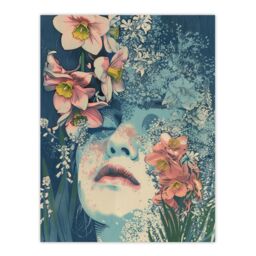 "Artery8 Wall Art Print in Pink Daffodils Boho Hippy Soft Narcissus Poster in Blue - Size: W18"" x H24""" - thumbnail 1