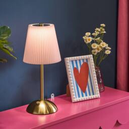 OHS Pleated Bedside Lamp LED Rechargeable Cordless Night Light in Pink - thumbnail 1