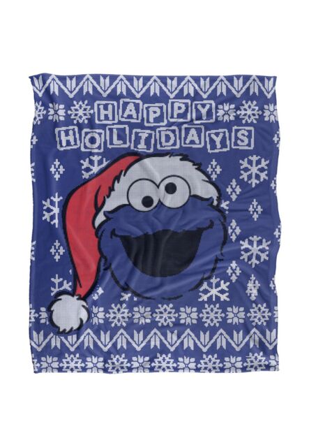 Sesame Street Cookie Monster Ugly Christmas Sweater Silky Touch Super Soft Throw Blanket 152 X 127 cm in White - image 1