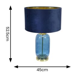 ValueLights Leigh Navy & Gold Glass Table Lamp with Navy Velvet & Gold Inner Shade & Bulb in Dark Navy - thumbnail 4