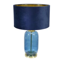 ValueLights Leigh Navy & Gold Glass Table Lamp with Navy Velvet & Gold Inner Shade & Bulb in Dark Navy - thumbnail 2
