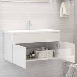 Berkfield Home Sink Cabinet High Gloss White 90x38.5x46 cm Engineered Wood - thumbnail 1