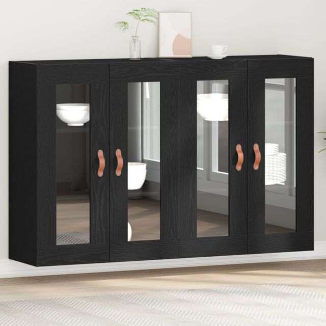 Berkfield Home Wall Mounted Cabinet Set of 2 Black oak Solid wood, glass - image 1
