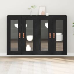 Berkfield Home Wall Mounted Cabinet Set of 2 Black oak Solid wood, glass - thumbnail 4