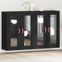 Berkfield Home Wall Mounted Cabinet Set of 2 Black oak Solid wood, glass - thumbnail 1
