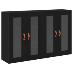 Berkfield Home Wall Mounted Cabinet Set of 2 Black oak Solid wood, glass - thumbnail 2