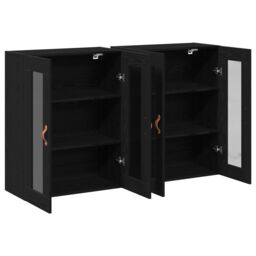 Berkfield Home Wall Mounted Cabinet Set of 2 Black oak Solid wood, glass - thumbnail 5