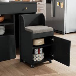 Rolipo Kitchen Island with Stools & 6 Drawers, 140cm, White/Black in Black - thumbnail 9