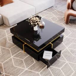 VOGREX Black Square Coffee Table with 2 Drawers - thumbnail 5